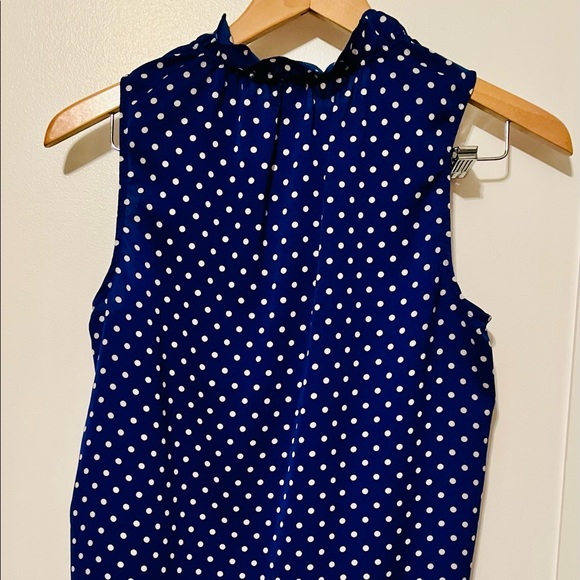 J.Crew Sleeveless Silk White Polka Dot Cobalt Blouse - Picture 4 of 10